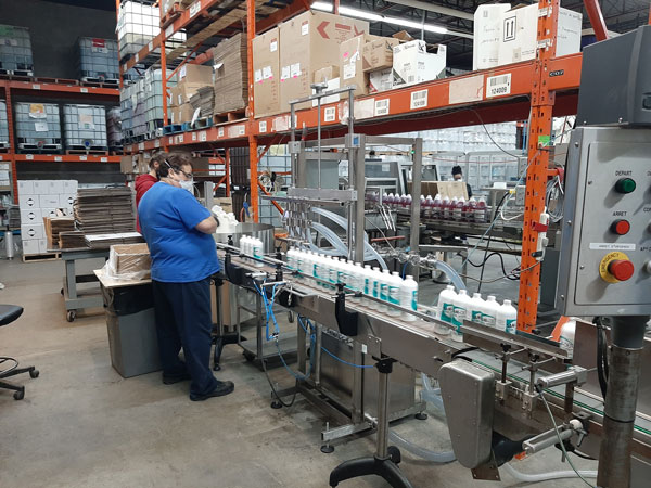 Manufacturing disinfectants at the Louiseville plant.